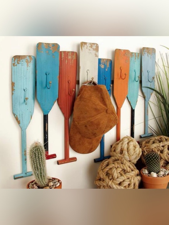 litton lane Other - Coastal Distressed Multi-Color Oar Wall Hook Rack boathouse poolside towels